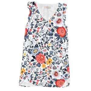 Loft Blue Shift Dress V Neck Floral Sleeveless Rayon Knee-Length, Size S